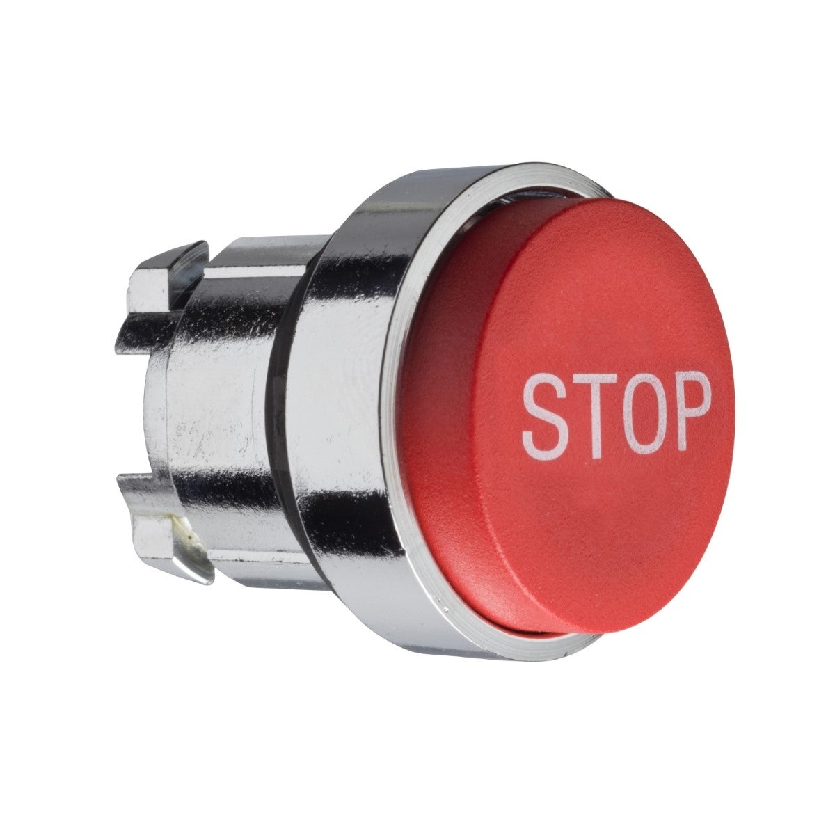 Projecting push button head 40mm, Harmony XB4, metal, red, 22mm, spring return, marked STOP