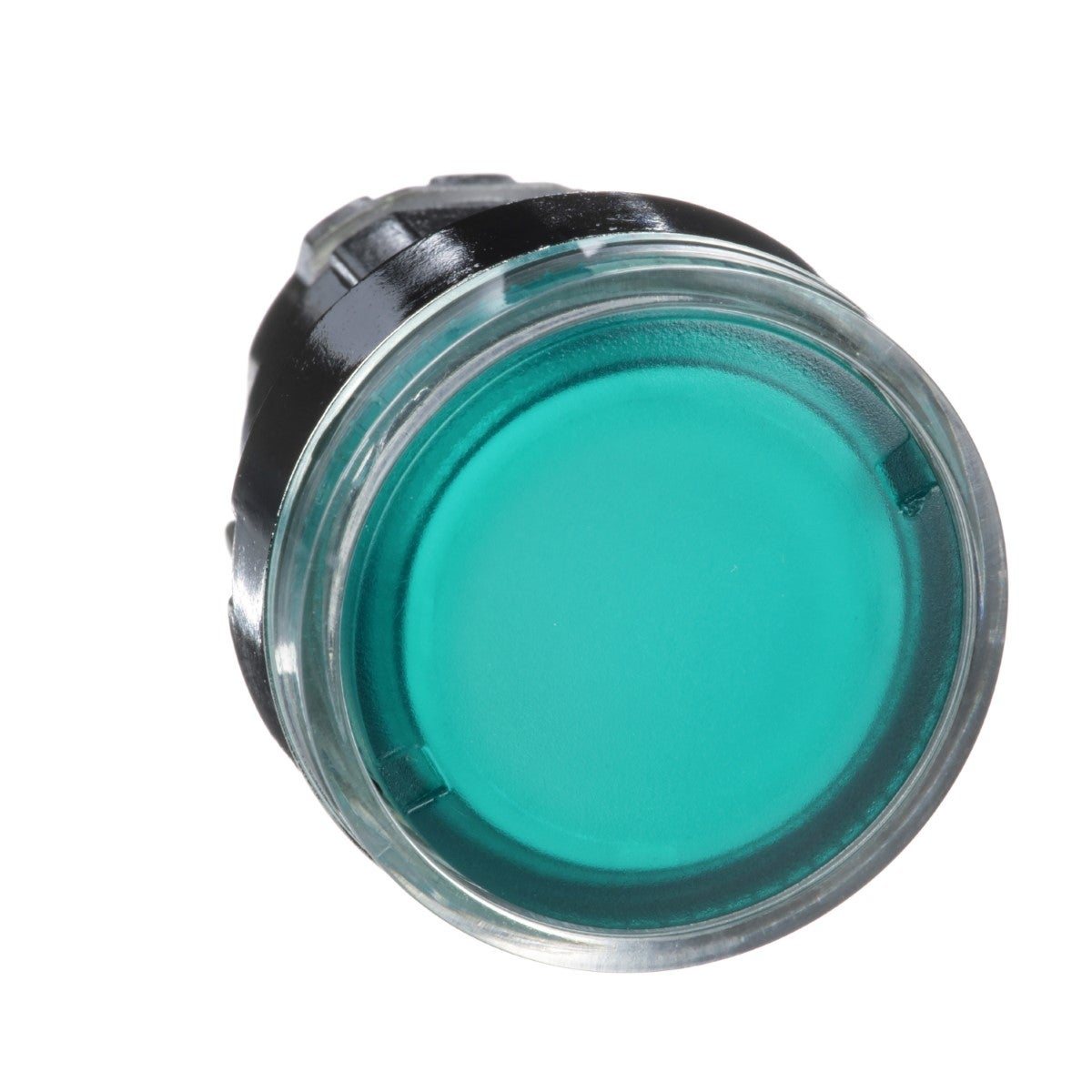 Illuminated push button head, Harmony XB4, metal, flush, green, 22mm, spring return, plain lens for BA9s bulb