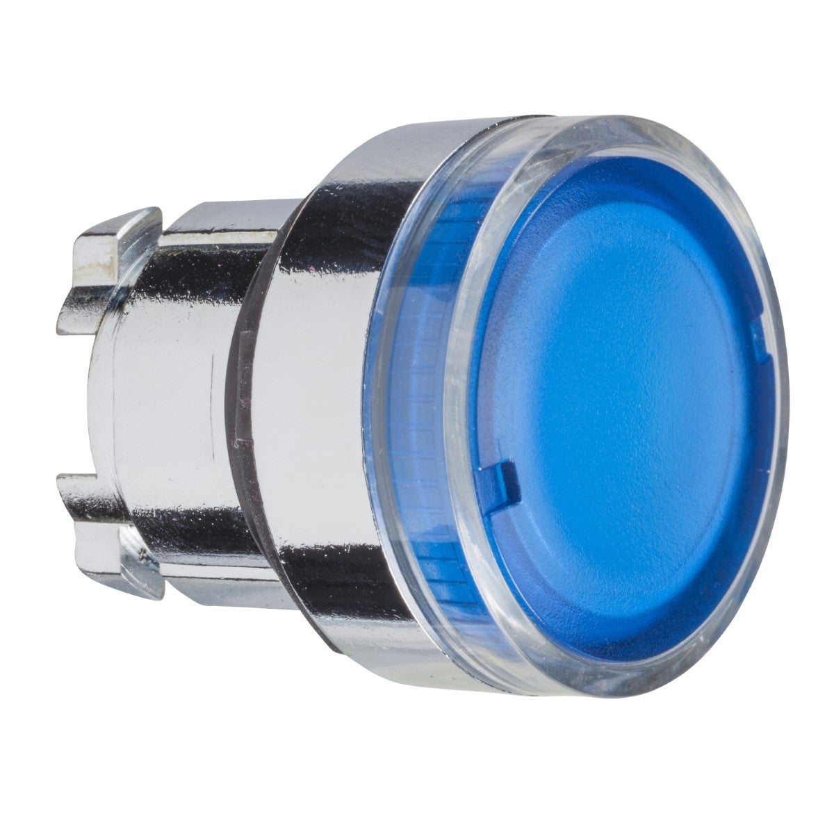 Illuminated push button head, Harmony XB4, metal, flush, blue, 22mm, spring return, plain lens for BA9s bulb