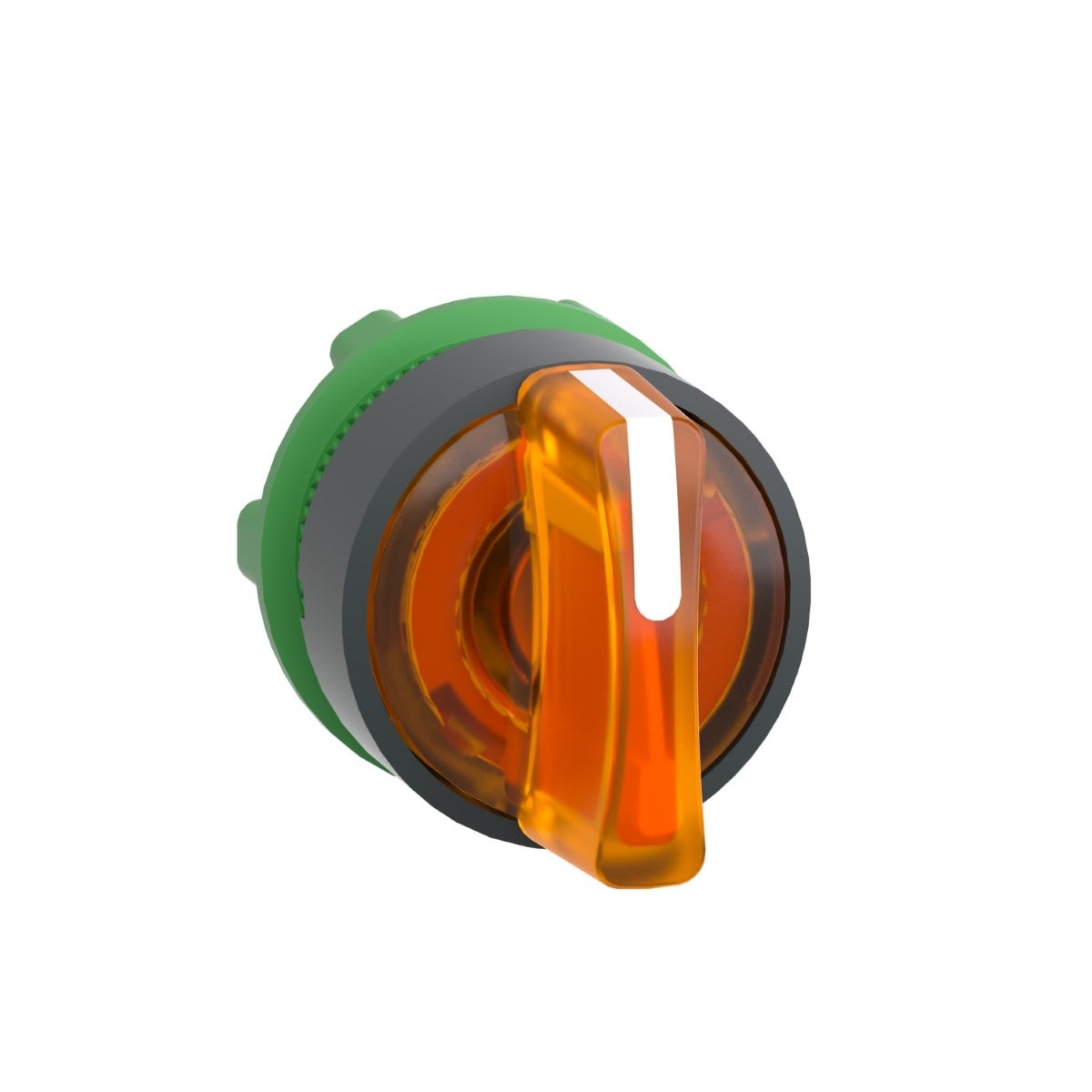 Head for illuminated selector switch, Harmony XB5, plastic, orange handle, 22mm, universal LED, 3 positions, left to center