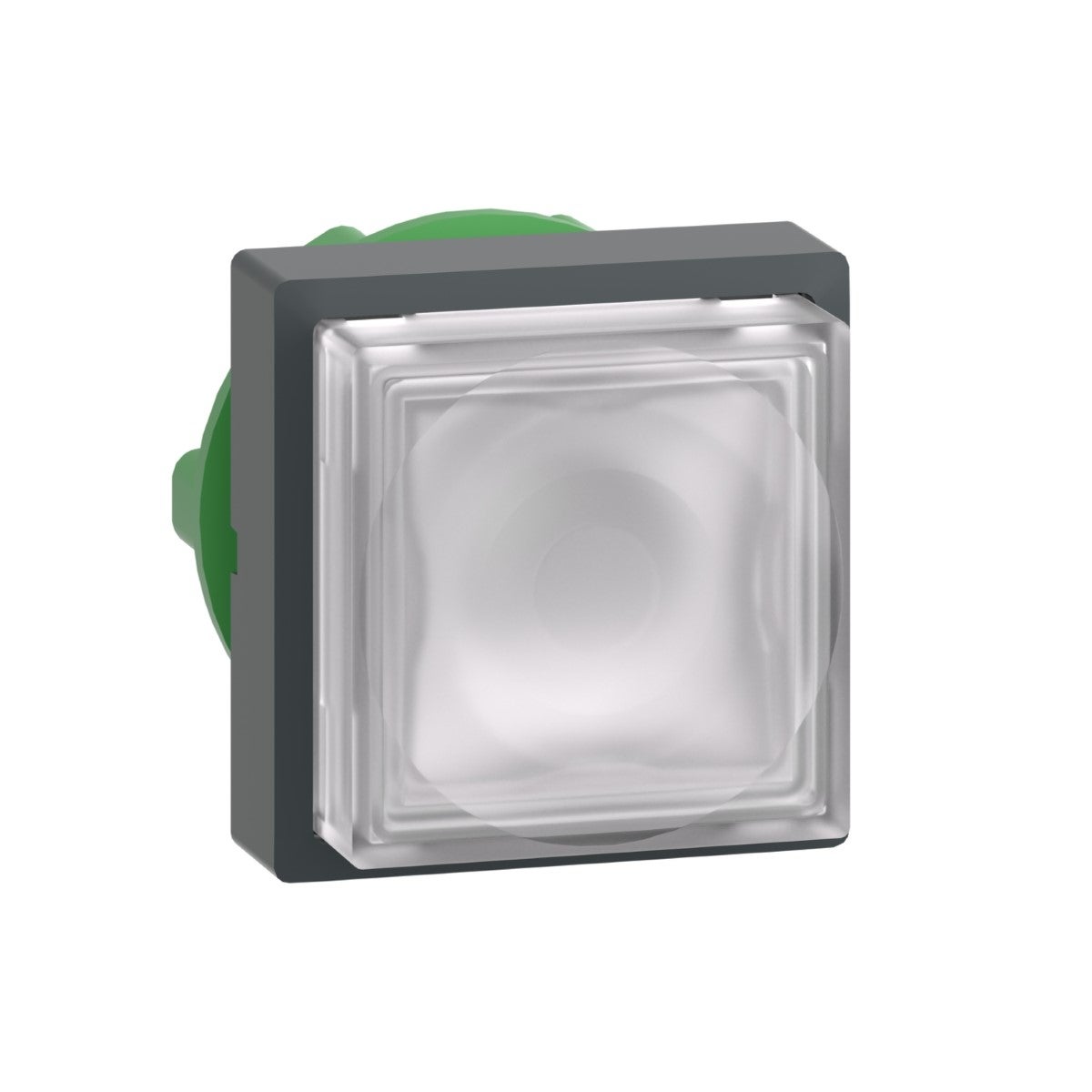 Head for illuminated push button, Harmony XB5, white square projecting, 22mm, universal LED, spring return, unmarked