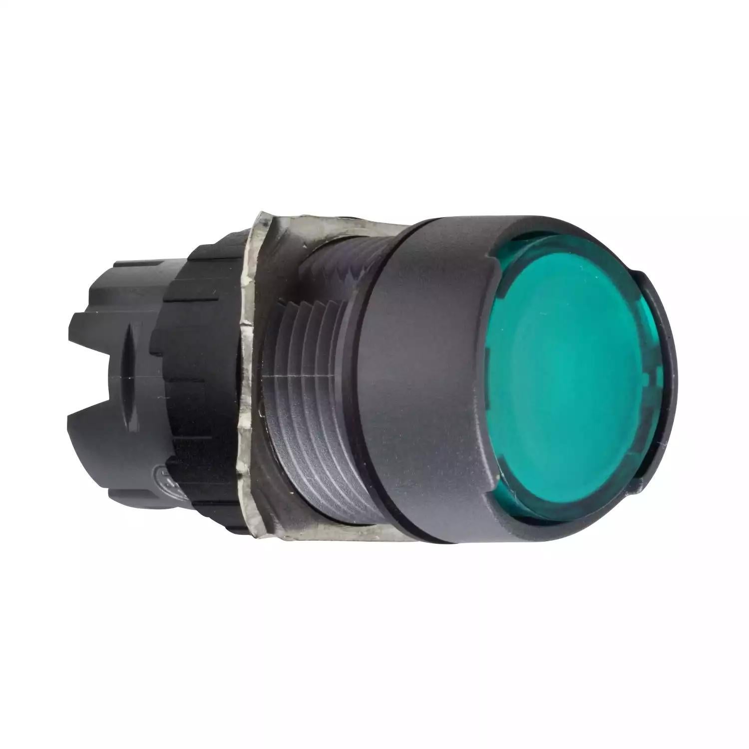 Head for illuminated push button, Harmony XB6, green flush, 16mm, integral LED, spring return, 12…24V, unmarked