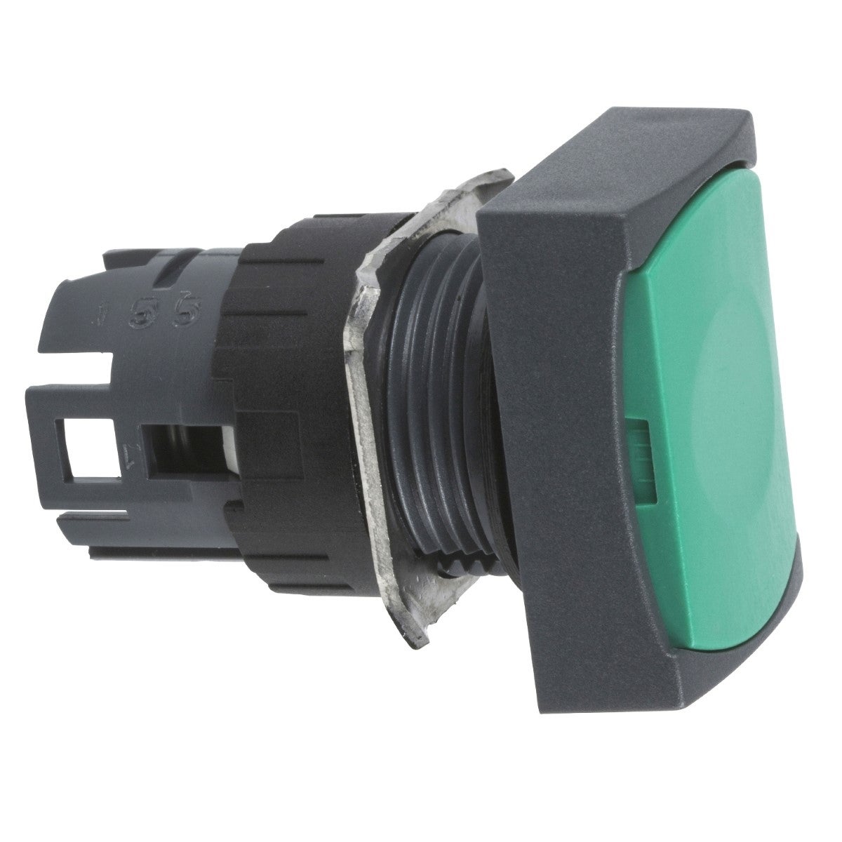 Head for non illuminated push button, Harmony XB6, green rectangular flush, 16mm, integral LED, spring return, unmarked